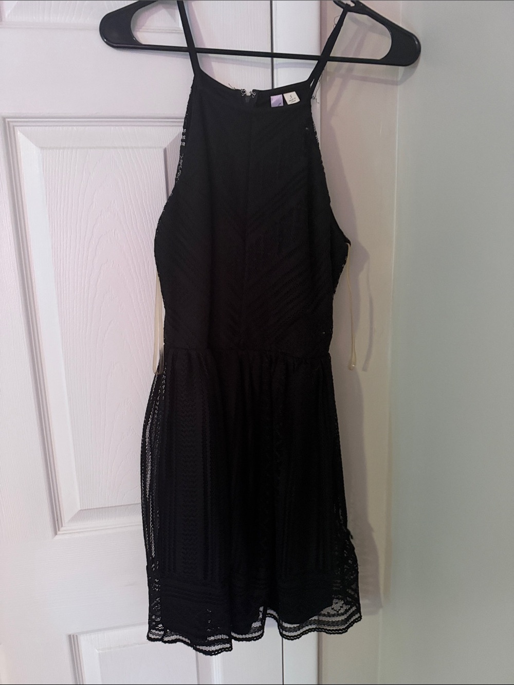 Francesca's Collections Black Lace Halter Mini Dress